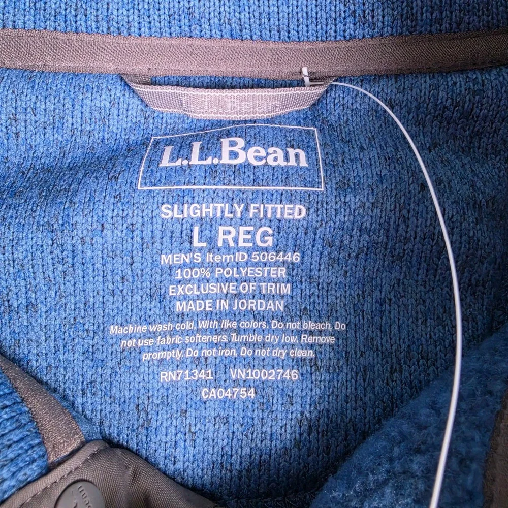 LL Bean Sweater Fleece Pullover Mens L Blue Duolingo Logo Snap Neck 506446 NWT